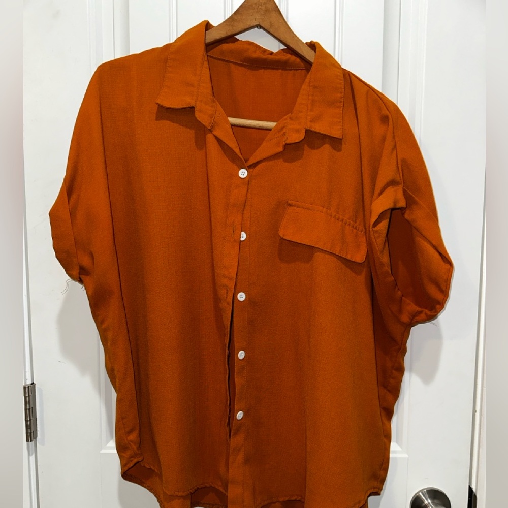 SHEIN Women's Orange Button Down Shirt